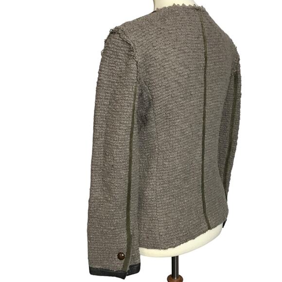 Isabel Marant Taupe Boucle Tweed Woven Snap Button Leather Trim Coat Jacket 0 - Picture 9 of 16